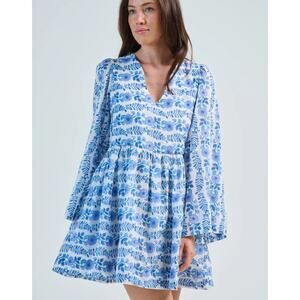 Alix of Bohemia Tuckernuck Silvie Iris Ivy Block Print Mini Bell Sleeve Dress XS